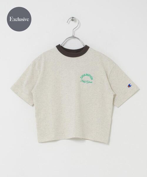 Champion（チャンピオン）の「『別注』CHAMPION×DOORS　リンガー刺繍ロゴTシャツ(KIDS)（Tシャツ/カットソー・キッズ・グレー/ベージュ・105/135/120）」の2枚目の写真