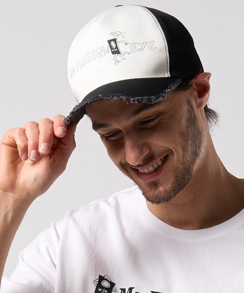 wjk(ダヴルジェイケイ)の「mko13621- panic cut-off mesh cap メッシュキャップ(811 od03j)(キャップ・メンズ・ホワイト×ブラック/ブラック・FREE)」の1枚目の写真