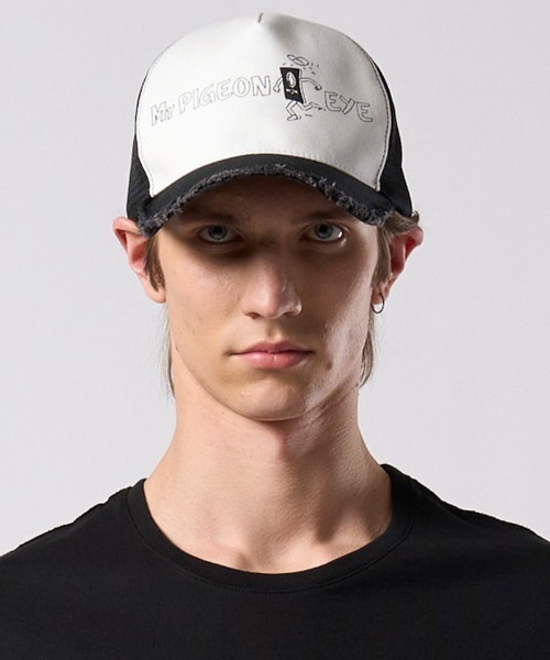 wjk(ダヴルジェイケイ)の「mko13621- panic cut-off mesh cap メッシュキャップ(811 od03j)(キャップ・メンズ・ホワイト×ブラック/ブラック・FREE)」の3枚目の写真