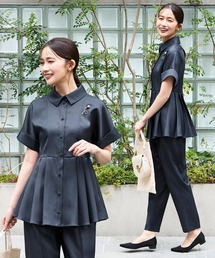 RUIRUE BOUTIQUE（ルイルエブティック）の「洗える ストレッチ 2Set ｜ ドルマン ペプラム シャツ / 綺麗シルエット・ テーパードパンツ ｜ パンツスーツ・セットアップ・お仕事服・通勤服・ママスーツ（セットアップ）」