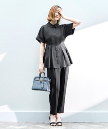 RUIRUE BOUTIQUE（ルイルエブティック）の「洗える ストレッチ 2Set ｜ ドルマン ペプラム シャツ / 綺麗シルエット・ テーパードパンツ ｜ パンツスーツ・セットアップ・お仕事服・通勤服・ママスーツ（セットアップ）」