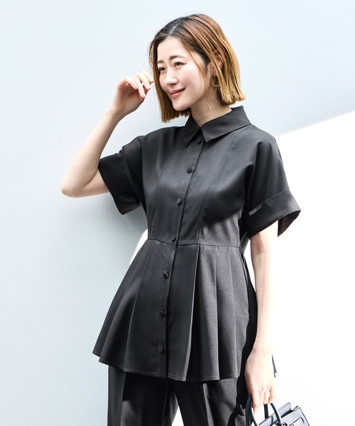 RUIRUE BOUTIQUE(ルイルエブティック)の「洗える ストレッチ 2Set | ドルマン ペプラム シャツ / 綺麗シルエット・ テーパードパンツ | パンツスーツ・セットアップ・お仕事服・通勤服・ママスーツ(セットアップ・レディース・ブラック/ホワイト系1/ネイビー・S/M/L)」の17枚目の写真