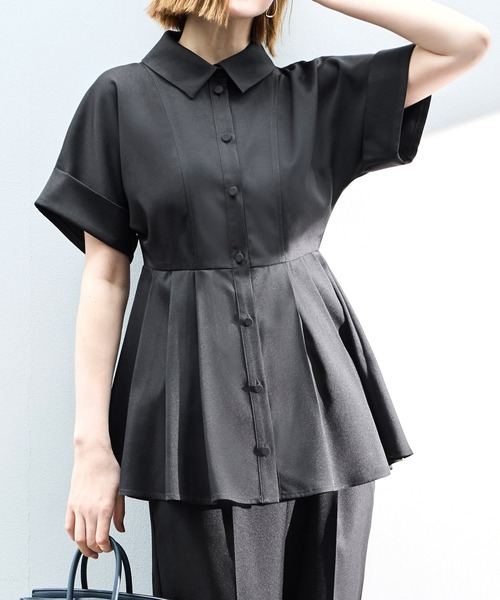 RUIRUE BOUTIQUE(ルイルエブティック)の「洗える ストレッチ 2Set | ドルマン ペプラム シャツ / 綺麗シルエット・ テーパードパンツ | パンツスーツ・セットアップ・お仕事服・通勤服・ママスーツ(セットアップ・レディース・ブラック/ホワイト系1/ネイビー・S/M/L)」の18枚目の写真