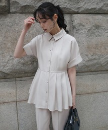 RUIRUE BOUTIQUE（ルイルエブティック）の「洗える ストレッチ 2Set ｜ ドルマン ペプラム シャツ / 綺麗シルエット・ テーパードパンツ ｜ パンツスーツ・セットアップ・お仕事服・通勤服・ママスーツ（セットアップ）」