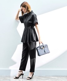 RUIRUE BOUTIQUE（ルイルエブティック）の「洗える ストレッチ 2Set ｜ ドルマン ペプラム シャツ / 綺麗シルエット・ テーパードパンツ ｜ パンツスーツ・セットアップ・お仕事服・通勤服・ママスーツ（セットアップ）」