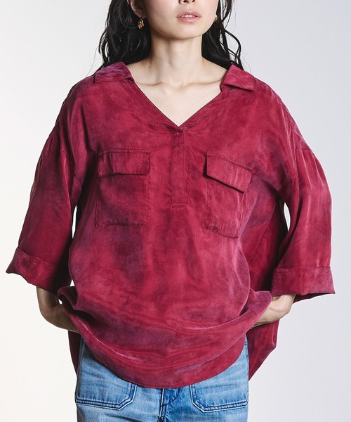 ROSE BUD(ローズバッド)の「FIBRIL SKIPPER SHIRT(シャツ/ブラウス・レディース・オフホワイト/チャコールグレー/バーガンディー・ONE SIZE)」の3枚目の写真