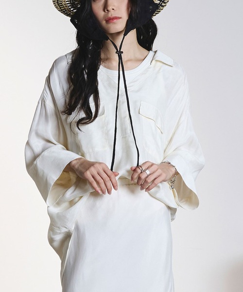 ROSE BUD(ローズバッド)の「FIBRIL SKIPPER SHIRT(シャツ/ブラウス・レディース・オフホワイト/チャコールグレー/バーガンディー・ONE SIZE)」の2枚目の写真