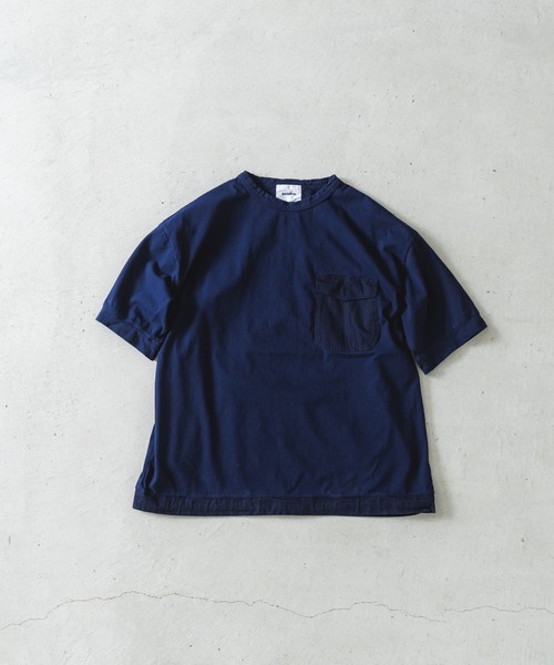 quadro(クオドロ)の「GTⅡスーパー天竺布帛ポケット半袖クルーtee(Tシャツ/カットソー・メンズ・アイボリー/ベージュ/ダークブルー/グレー・LARGE/MEDIUM)」の5枚目の写真