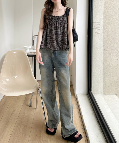 Ada.（エイダ）の「小花柄 シャーリング バルーン キャミソール ◎（キャミソール・レディース・ブルー/グリーン/アイボリー/ブラック・FREE）」の22枚目の写真