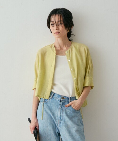 qualite(カリテ)の「【シルエット調整可能】フォルムドロストブラウス 春服 夏服 オフィスカジュアル きれいめ 羽織り シアー(シャツ/ブラウス・レディース・ブラック/オフホワイト/ライム・フリー)」の7枚目の写真
