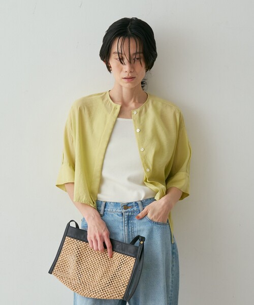 qualite(カリテ)の「【シルエット調整可能】フォルムドロストブラウス 春服 夏服 オフィスカジュアル きれいめ 羽織り シアー(シャツ/ブラウス・レディース・ブラック/オフホワイト/ライム・フリー)」の8枚目の写真