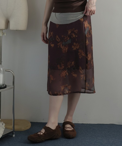 Ulysses（ユリシス）の「花柄シアーミディスカート（スカート・レディース・ブルー/ワインレッド・F）」の21枚目の写真