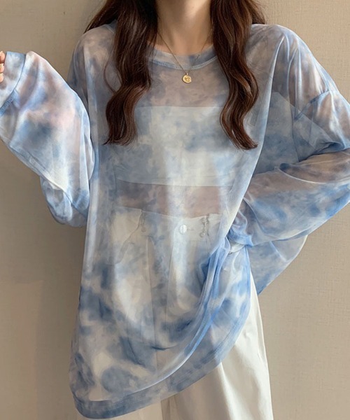 ONEP STAR（ワンピスター）の「タイダイオーバーサイズトップス（Tシャツ/カットソー・レディース・グレー/ブルー・MEDIUM/LARGE/X-LARGE）」の2枚目の写真