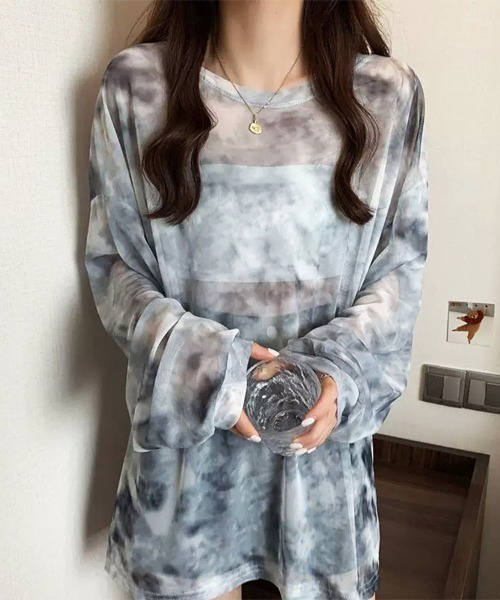 ONEP STAR（ワンピスター）の「タイダイオーバーサイズトップス（Tシャツ/カットソー・レディース・グレー/ブルー・MEDIUM/LARGE/X-LARGE）」の4枚目の写真