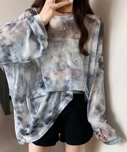 ONEP STAR（ワンピスター）の「タイダイオーバーサイズトップス（Tシャツ/カットソー・レディース・グレー/ブルー・MEDIUM/LARGE/X-LARGE）」の6枚目の写真