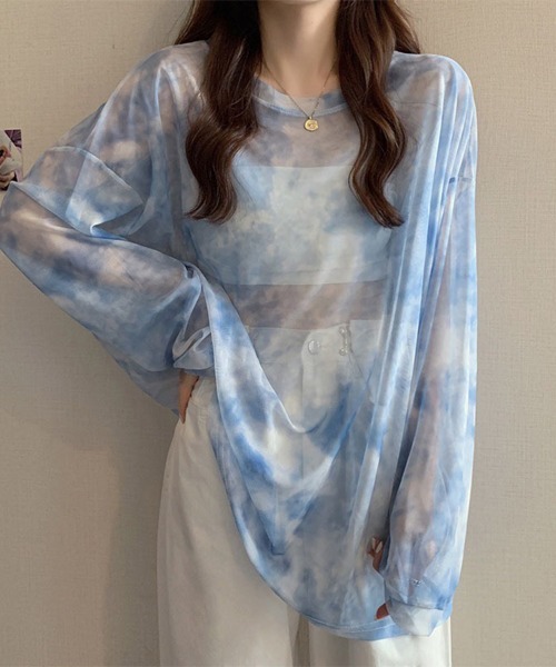 ONEP STAR（ワンピスター）の「タイダイオーバーサイズトップス（Tシャツ/カットソー・レディース・グレー/ブルー・MEDIUM/LARGE/X-LARGE）」の8枚目の写真