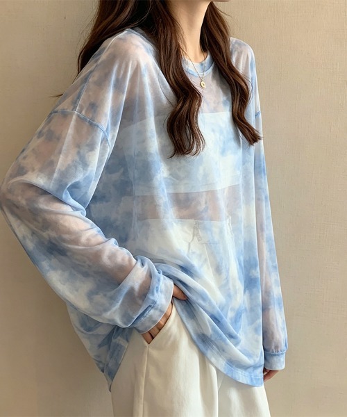 ONEP STAR（ワンピスター）の「タイダイオーバーサイズトップス（Tシャツ/カットソー・レディース・グレー/ブルー・MEDIUM/LARGE/X-LARGE）」の11枚目の写真