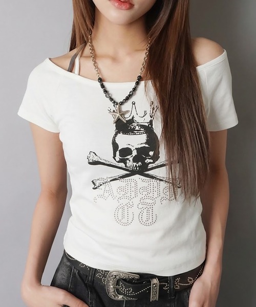 SPINNS(スピンズ)の「ホルターネック半袖カットソー/スカル/平成ギャル(Tシャツ/カットソー・レディース・オフホワイト/ブラック・ONESIZE)」の12枚目の写真