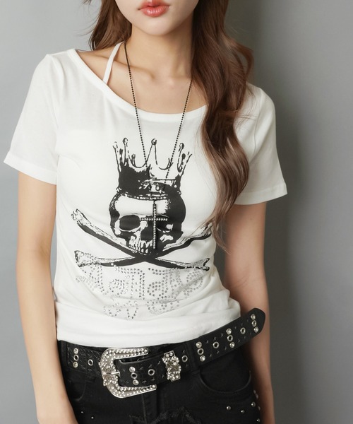 SPINNS(スピンズ)の「ホルターネック半袖カットソー/スカル/平成ギャル(Tシャツ/カットソー・レディース・オフホワイト/ブラック・ONESIZE)」の8枚目の写真