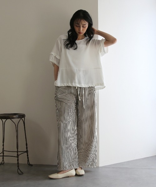 No one knows(ノーワンノーズ)の「ZOZO限定 袖フリルワイドトップス(Tシャツ/カットソー・レディース・ブラック/ホワイト・FREE)」の4枚目の写真