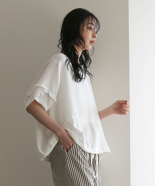 No one knows(ノーワンノーズ)の「ZOZO限定 袖フリルワイドトップス(Tシャツ/カットソー・レディース・ブラック/ホワイト・FREE)」の8枚目の写真