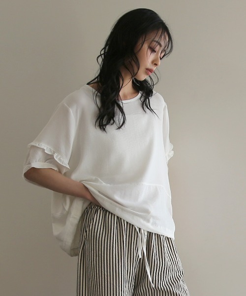 No one knows(ノーワンノーズ)の「ZOZO限定 袖フリルワイドトップス(Tシャツ/カットソー・レディース・ブラック/ホワイト・FREE)」の9枚目の写真