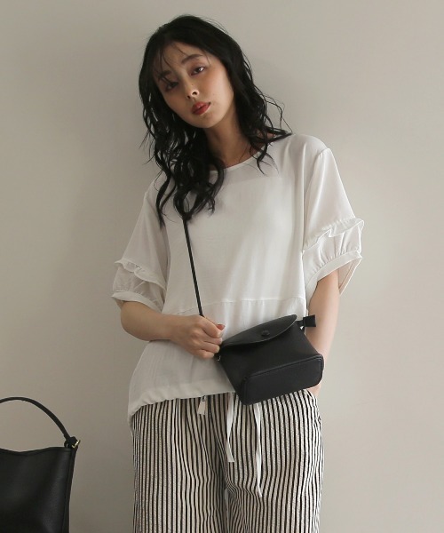 No one knows(ノーワンノーズ)の「ZOZO限定 袖フリルワイドトップス(Tシャツ/カットソー・レディース・ブラック/ホワイト・FREE)」の11枚目の写真