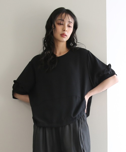 No one knows(ノーワンノーズ)の「ZOZO限定 袖フリルワイドトップス(Tシャツ/カットソー・レディース・ブラック/ホワイト・FREE)」の12枚目の写真