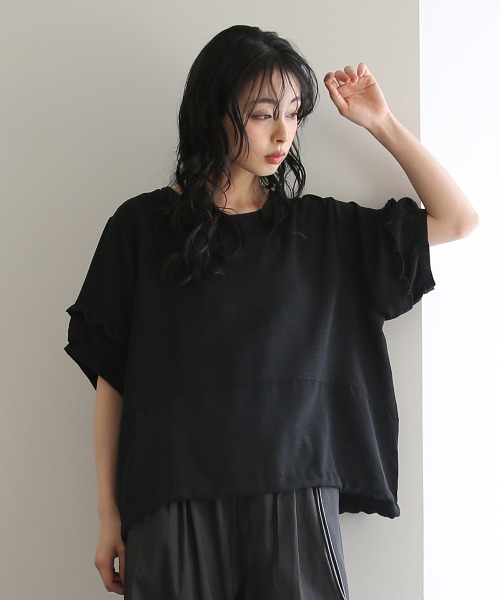 No one knows(ノーワンノーズ)の「ZOZO限定 袖フリルワイドトップス(Tシャツ/カットソー・レディース・ブラック/ホワイト・FREE)」の18枚目の写真