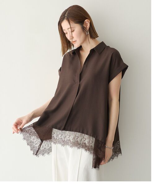 YECCA VECCA（イェッカヴェッカ）の「裾レーススキッパーシャツ（シャツ/ブラウス・レディース・ブルー/オフホワイト/ブラウン・FREE）」の5枚目の写真