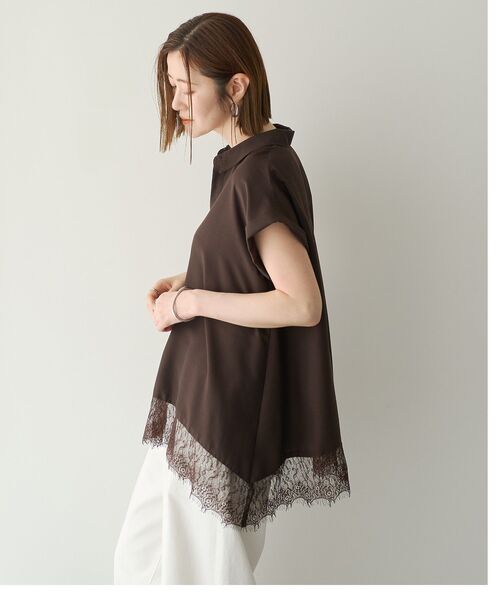 YECCA VECCA（イェッカヴェッカ）の「裾レーススキッパーシャツ（シャツ/ブラウス・レディース・ブルー/オフホワイト/ブラウン・FREE）」の6枚目の写真