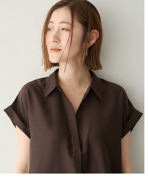 YECCA VECCA（イェッカヴェッカ）の「裾レーススキッパーシャツ（シャツ/ブラウス・レディース・ブルー/オフホワイト/ブラウン・FREE）」の9枚目の写真