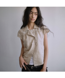WRAP BUTTON CAP SLEEVE BLOUSE-BEIGE