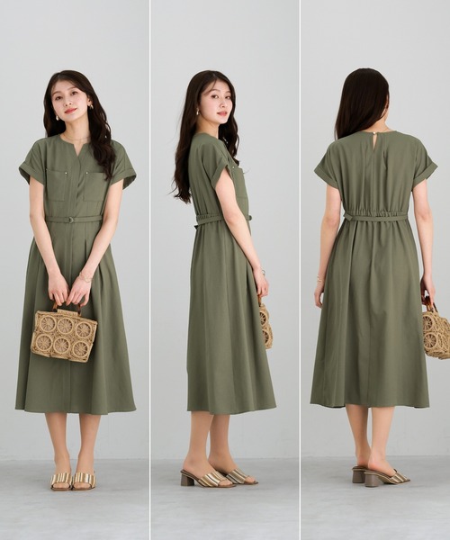 Emilyan（エミリアン）の「【 ラクしてキレイ 】 ラフリニークロス・タックフレアワンピース（ワンピース・レディース・ネイビー/チャコールグレー/カーキ・M）」の16枚目の写真