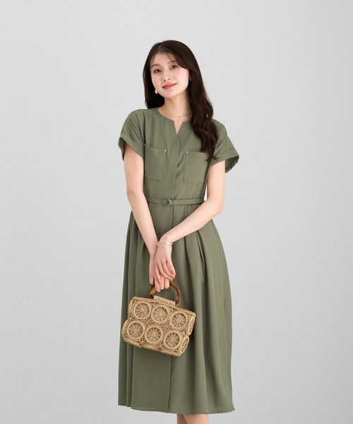 Emilyan（エミリアン）の「【 ラクしてキレイ 】 ラフリニークロス・タックフレアワンピース（ワンピース・レディース・ネイビー/チャコールグレー/カーキ・M）」の20枚目の写真