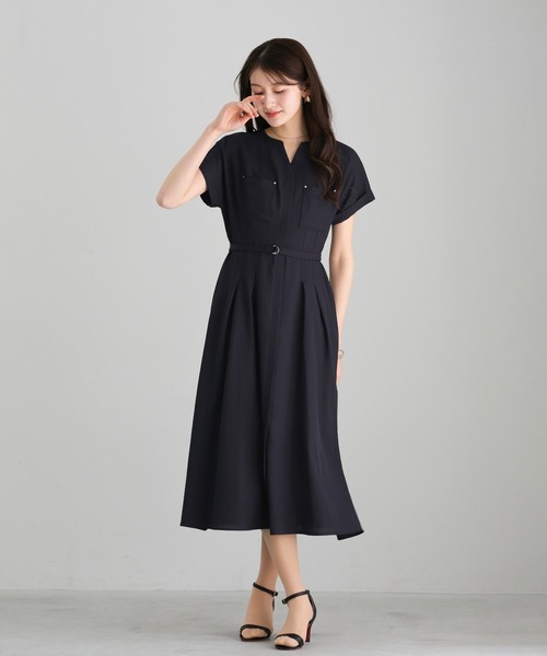 Emilyan（エミリアン）の「【 ラクしてキレイ 】 ラフリニークロス・タックフレアワンピース（ワンピース・レディース・ネイビー/チャコールグレー/カーキ・M）」の7枚目の写真