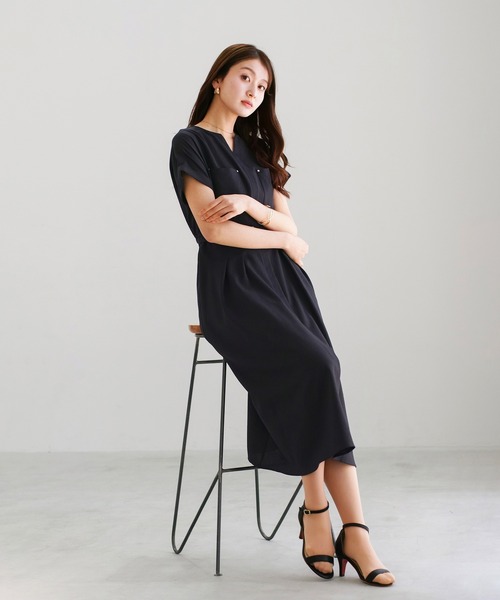Emilyan（エミリアン）の「【 ラクしてキレイ 】 ラフリニークロス・タックフレアワンピース（ワンピース・レディース・ネイビー/チャコールグレー/カーキ・M）」の8枚目の写真