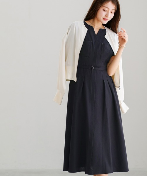 Emilyan（エミリアン）の「【 ラクしてキレイ 】 ラフリニークロス・タックフレアワンピース（ワンピース・レディース・ネイビー/チャコールグレー/カーキ・M）」の9枚目の写真