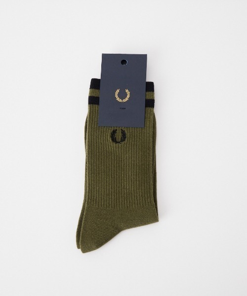 FRED PERRY（フレッドペリー）の「【WEB先行予約】[FRED PERRY/フレッドペリー] ワンポイントロゴ ティップド スポーツソックス(WEB限定)（ソックス/靴下・レディース・ホワイト/オフホワイト/モスグリーン/ブラック・6-8/4-6）」の4枚目の写真