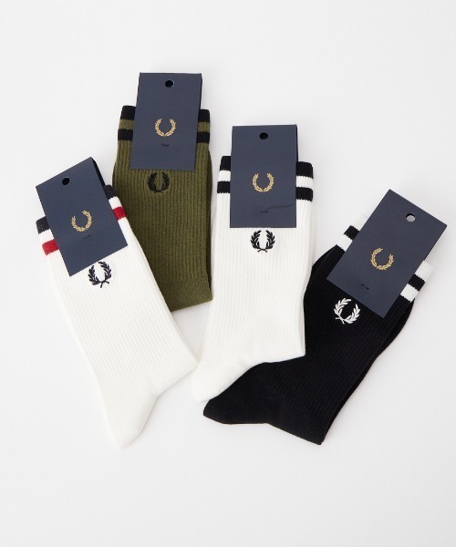 FRED PERRY（フレッドペリー）の「【WEB先行予約】[FRED PERRY/フレッドペリー] ワンポイントロゴ ティップド スポーツソックス(WEB限定)（ソックス/靴下・レディース・ホワイト/オフホワイト/モスグリーン/ブラック・6-8/4-6）」の7枚目の写真
