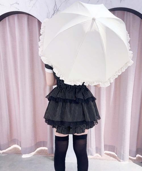 レア❤️新品未使用 MARSマーズ チェーン宝石柄　折りたたみ傘 2WAYフリル折りたたみ日傘遮光率100%（2段折傘/晴雨兼用)（折りたたみ