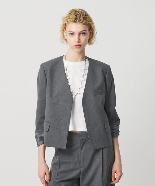 H BEAUTY&YOUTH UNITED ARROWS(エイチビューティーアンドユースユナイテッドアローズ)の「<H>トロピカルクロス Vネック ジャケット(テーラードジャケット・レディース・グレー系/ブラック・S/M)」の3枚目の写真