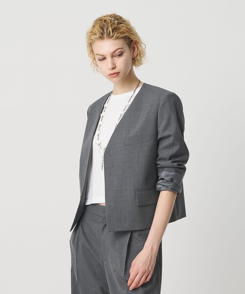 H BEAUTY&YOUTH UNITED ARROWS(エイチビューティーアンドユースユナイテッドアローズ)の「<H>トロピカルクロス Vネック ジャケット(テーラードジャケット・レディース・グレー系/ブラック・S/M)」の5枚目の写真