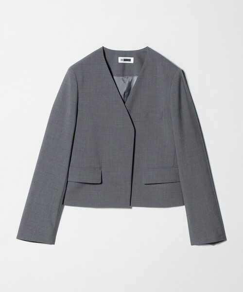 H BEAUTY&YOUTH UNITED ARROWS(エイチビューティーアンドユースユナイテッドアローズ)の「<H>トロピカルクロス Vネック ジャケット(テーラードジャケット・レディース・グレー系/ブラック・S/M)」の6枚目の写真