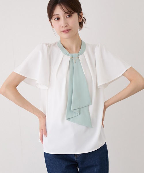 Jayro(ジャイロ)の「ボウタイ配色ブラウス(シャツ/ブラウス・レディース・ブラック系その他/ブルー系その他5/ホワイト系その他2/ホワイト系その他4/ダークパープル/ホワイト系その他・M)」の3枚目の写真