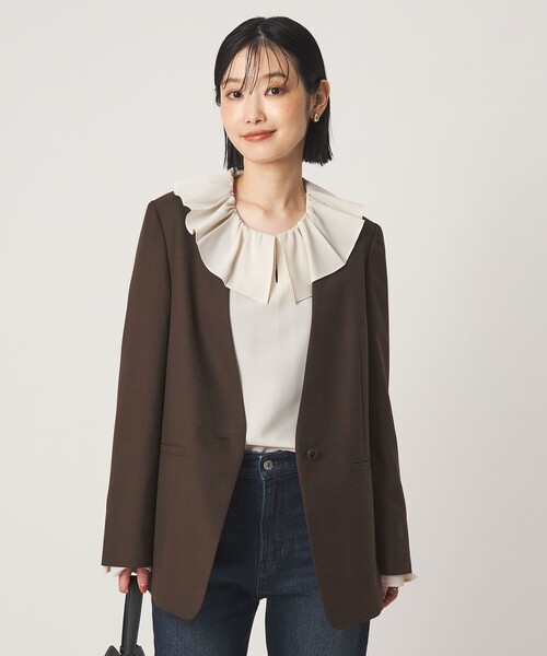 green label relaxing（グリーンレーベルリラクシング）の「［size SHORT/TALLあり］Greed グリード ノーラペル ジャケット ウォッシャブル（ノーカラージャケット・レディース・その他1/モカ/ネイビー・TALL/40/38/36/SHORT）」の3枚目の写真