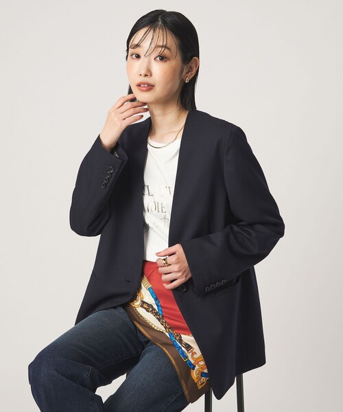 green label relaxing（グリーンレーベルリラクシング）の「［size SHORT/TALLあり］Greed グリード ノーラペル ジャケット ウォッシャブル（ノーカラージャケット・レディース・その他1/モカ/ネイビー・TALL/40/38/36/SHORT）」の2枚目の写真