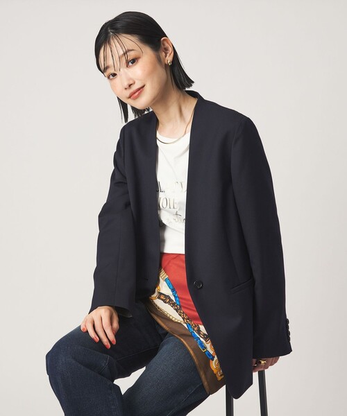 green label relaxing（グリーンレーベルリラクシング）の「［size SHORT/TALLあり］Greed グリード ノーラペル ジャケット ウォッシャブル（ノーカラージャケット・レディース・その他1/モカ/ネイビー・TALL/40/38/36/SHORT）」の12枚目の写真