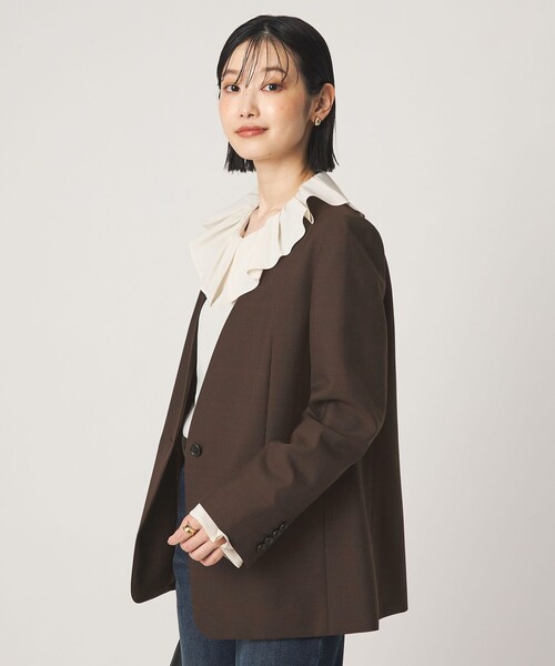 green label relaxing（グリーンレーベルリラクシング）の「［size SHORT/TALLあり］Greed グリード ノーラペル ジャケット ウォッシャブル（ノーカラージャケット・レディース・その他1/モカ/ネイビー・TALL/40/38/36/SHORT）」の5枚目の写真