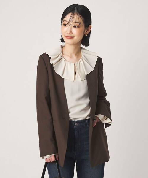 green label relaxing（グリーンレーベルリラクシング）の「［size SHORT/TALLあり］Greed グリード ノーラペル ジャケット ウォッシャブル（ノーカラージャケット・レディース・その他1/モカ/ネイビー・TALL/40/38/36/SHORT）」の6枚目の写真